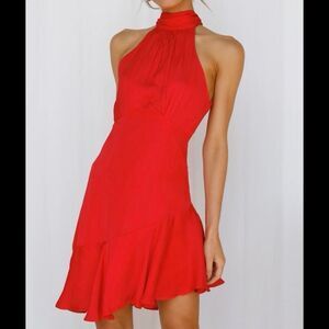Saints + Secrets Women's Halterneck Ruffle Asymmetrical Hem Dress Red Size S